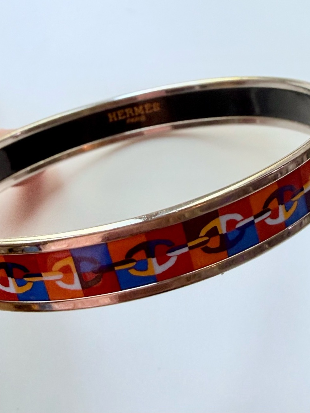 Hermès Narrow Enamel Bangle – Optique Chaine d'Ancre – Size 65